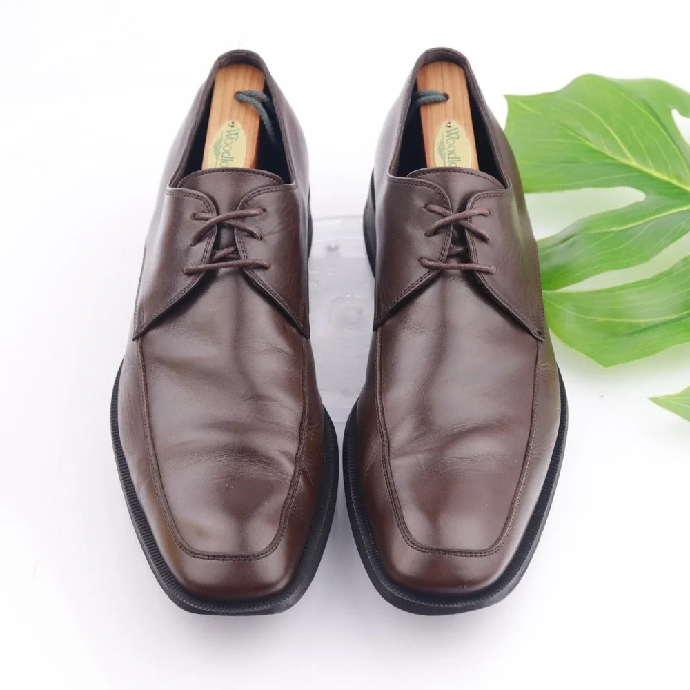 Ermenegildo Zegna Mens Oxford Size 10 Brown Leather Square Toe Dress Shoes Italy